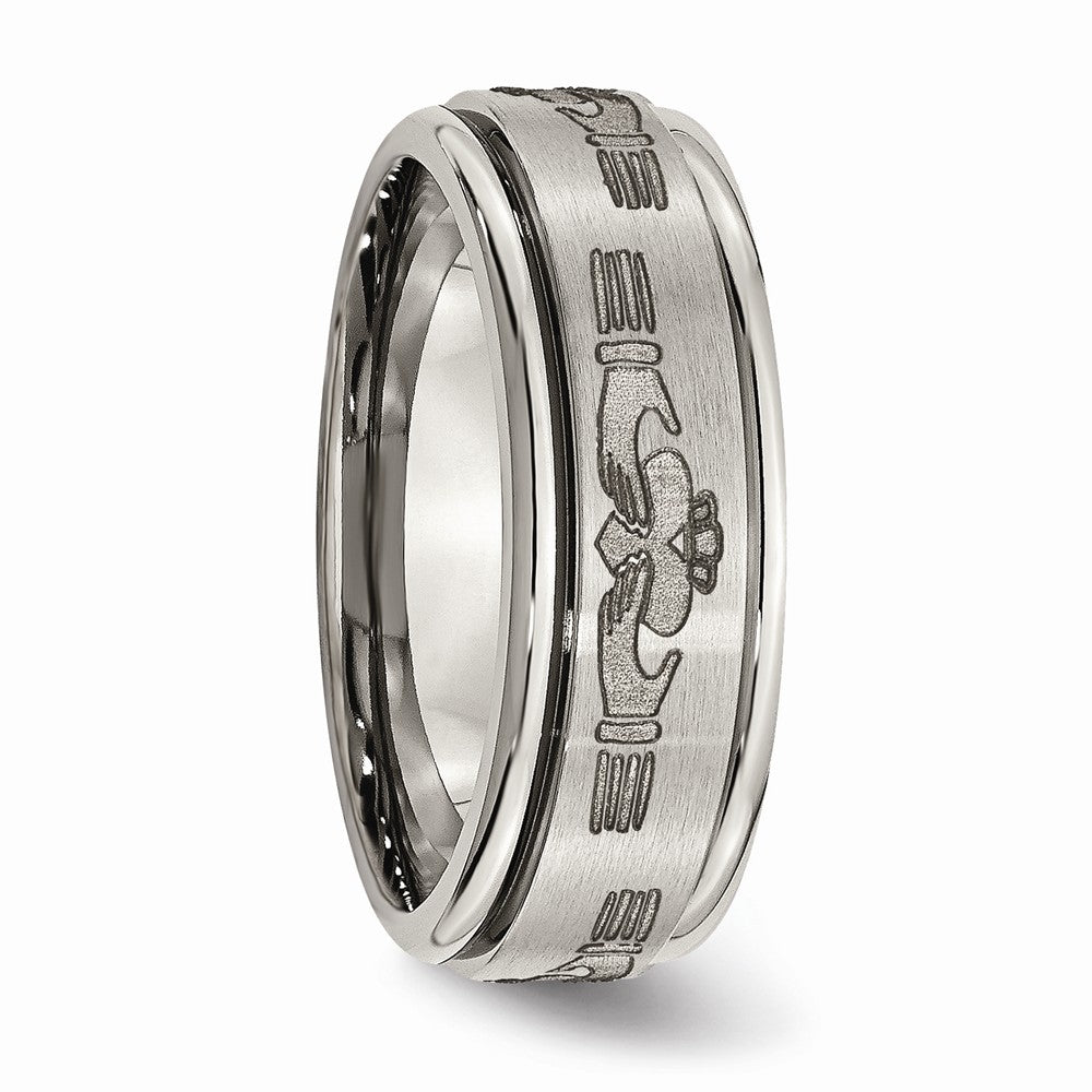 Chisel Titanium Ridged Edge 8mm Laser Design Brushed and Polished Wedding Band