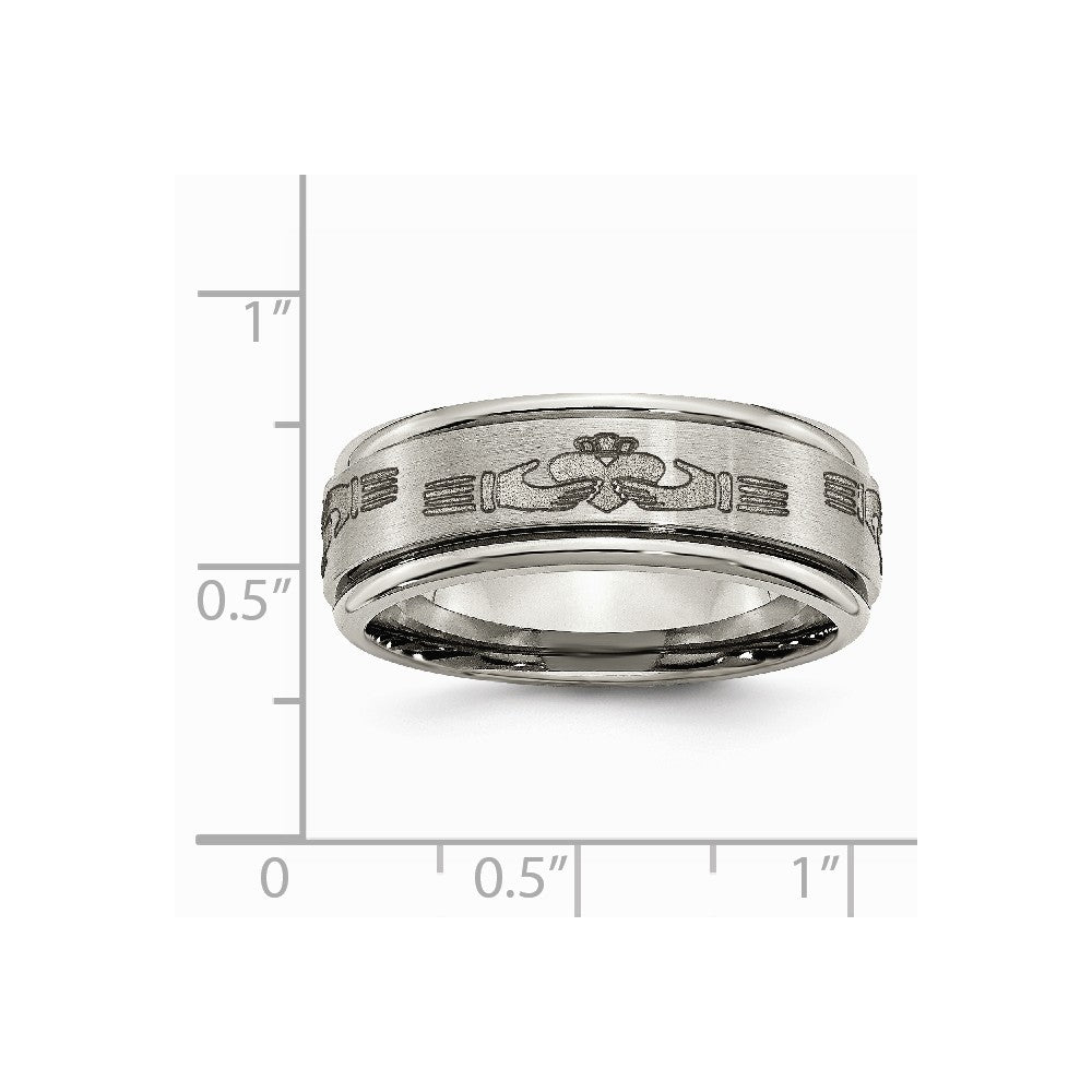 Chisel Titanium Ridged Edge 8mm Laser Design Brushed and Polished Wedding Band