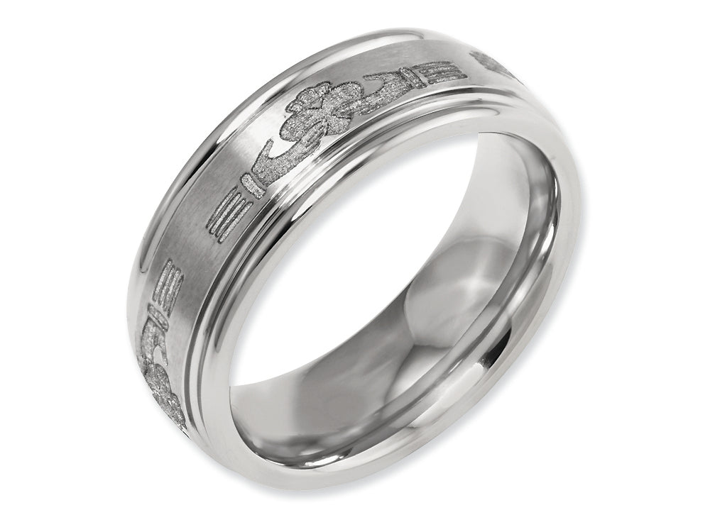Chisel Titanium Ridged Edge 8mm Laser Design Brushed and Polished Wedding Band