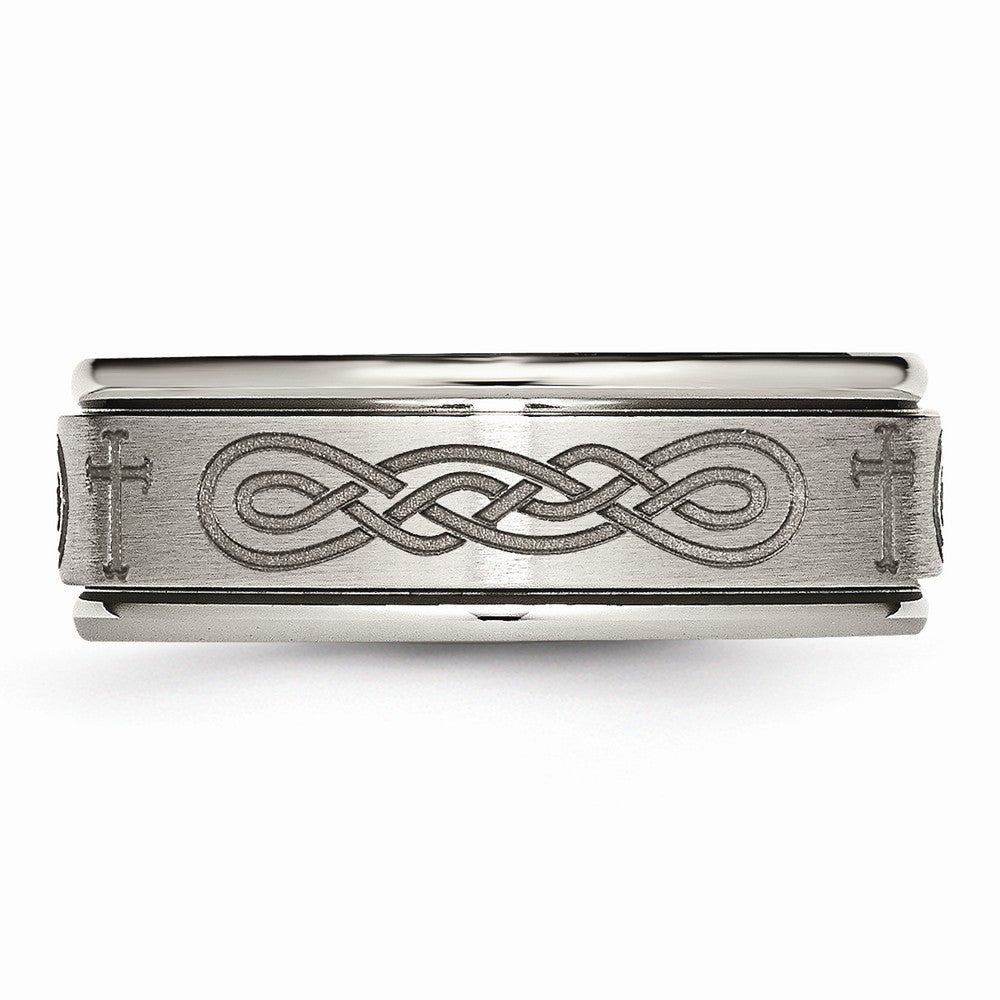 Chisel Titanium Ridged Edge 8mm Laser Design Brushed and Polished Wedding Band