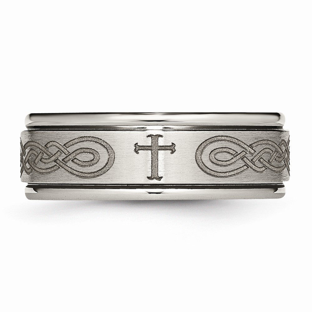 Chisel Titanium Ridged Edge 8mm Laser Design Brushed and Polished Wedding Band
