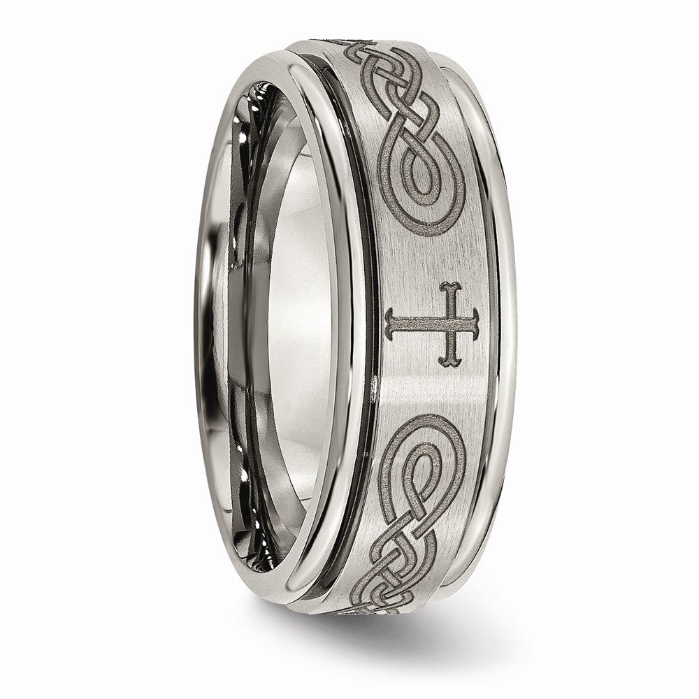 Chisel Titanium Ridged Edge 8mm Laser Design Brushed and Polished Wedding Band
