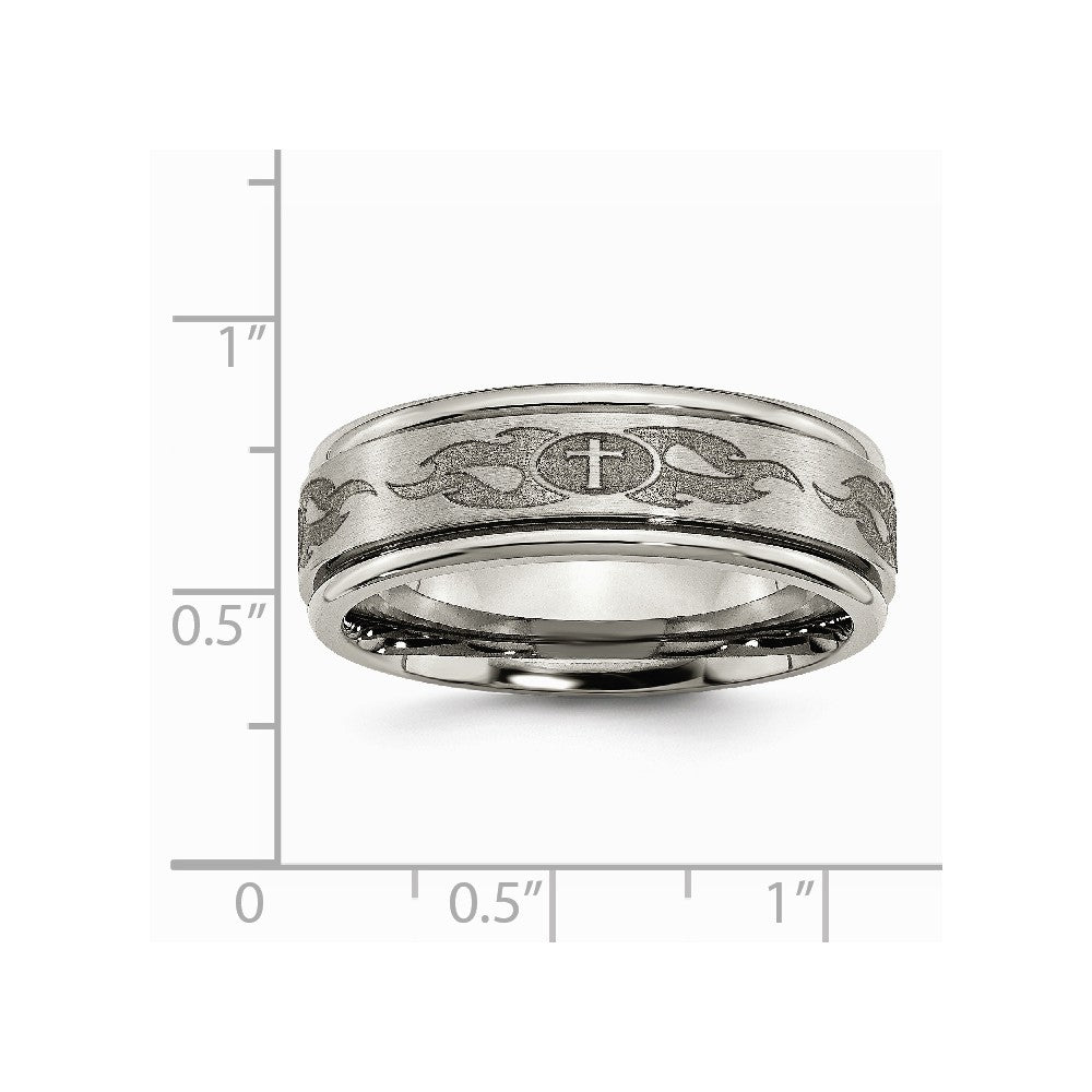 Chisel Titanium Ridged Edge 8mm Laser Design Brushed and Polished Wedding Band