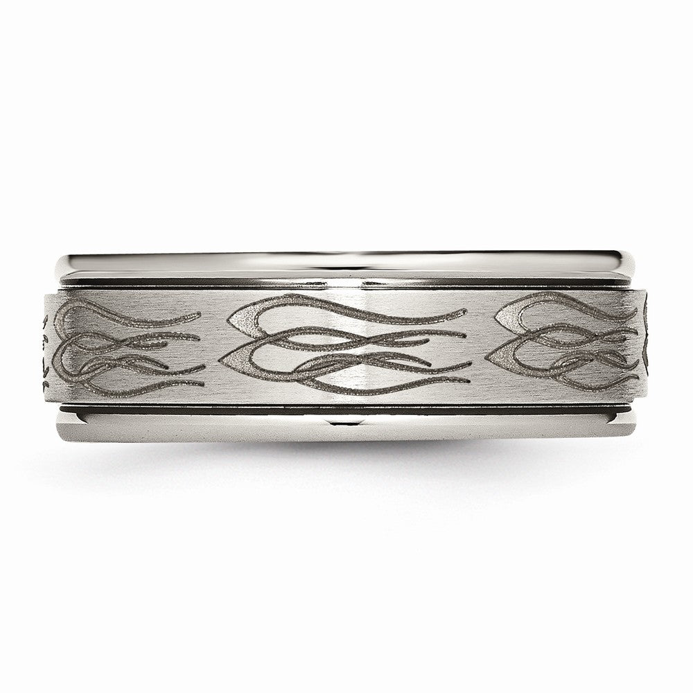 Chisel Titanium Ridged Edge 8mm Laser Design Brushed and Polished Wedding Band