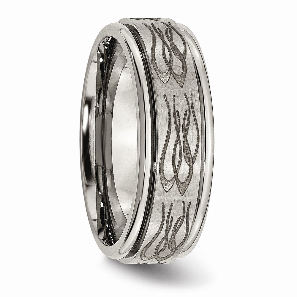Chisel Titanium Ridged Edge 8mm Laser Design Brushed and Polished Wedding Band