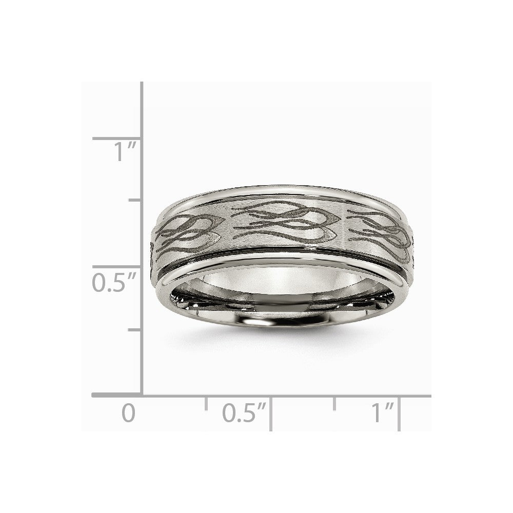 Chisel Titanium Ridged Edge 8mm Laser Design Brushed and Polished Wedding Band