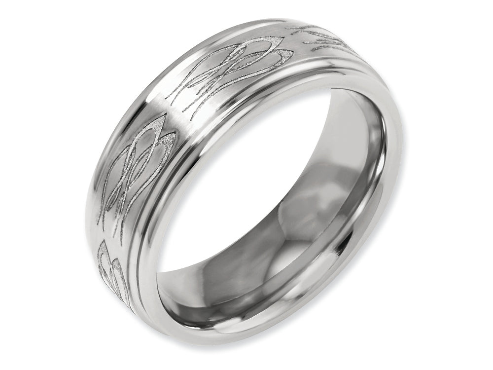 Chisel Titanium Ridged Edge 8mm Laser Design Brushed and Polished Wedding Band