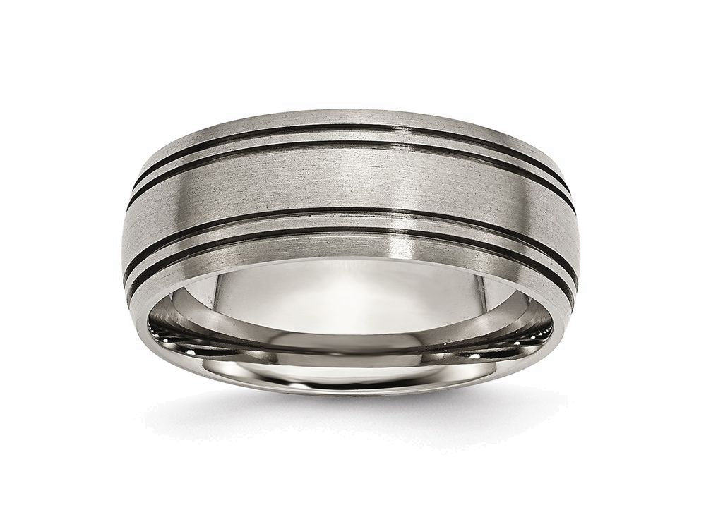 Chisel Titanium Grooved 8mm Satin Wedding Band