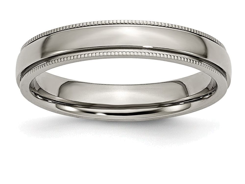 Chisel Titanium Grooved And Beaded Edge 4mm Polished Wedding Band