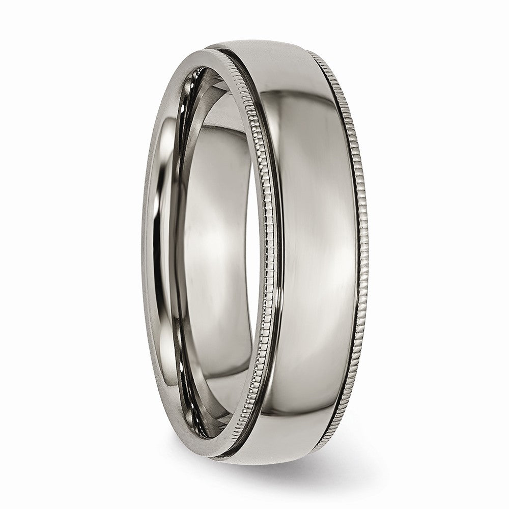 Chisel Titanium Grooved And Beaded Edge 6mm Polished Wedding Band