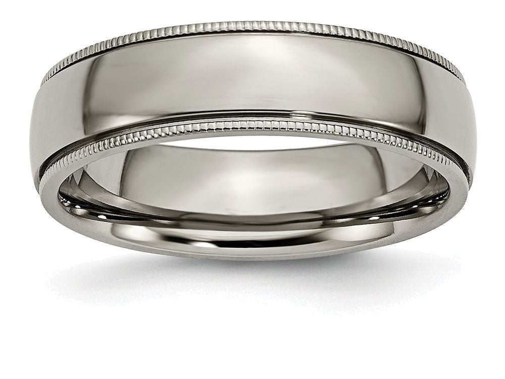 Chisel Titanium Grooved And Beaded Edge 6mm Polished Wedding Band