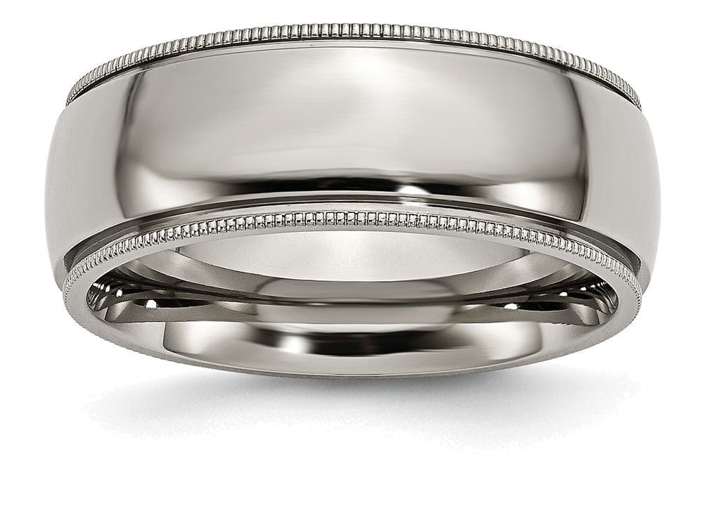 Chisel Titanium Grooved And Beaded Edge 8mm Polished Wedding Band
