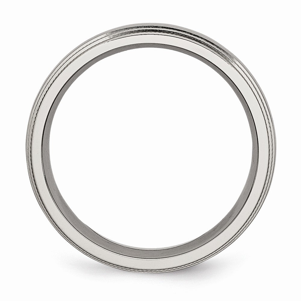 Chisel Titanium Grooved And Beaded Edge 6mm Polished Wedding Band