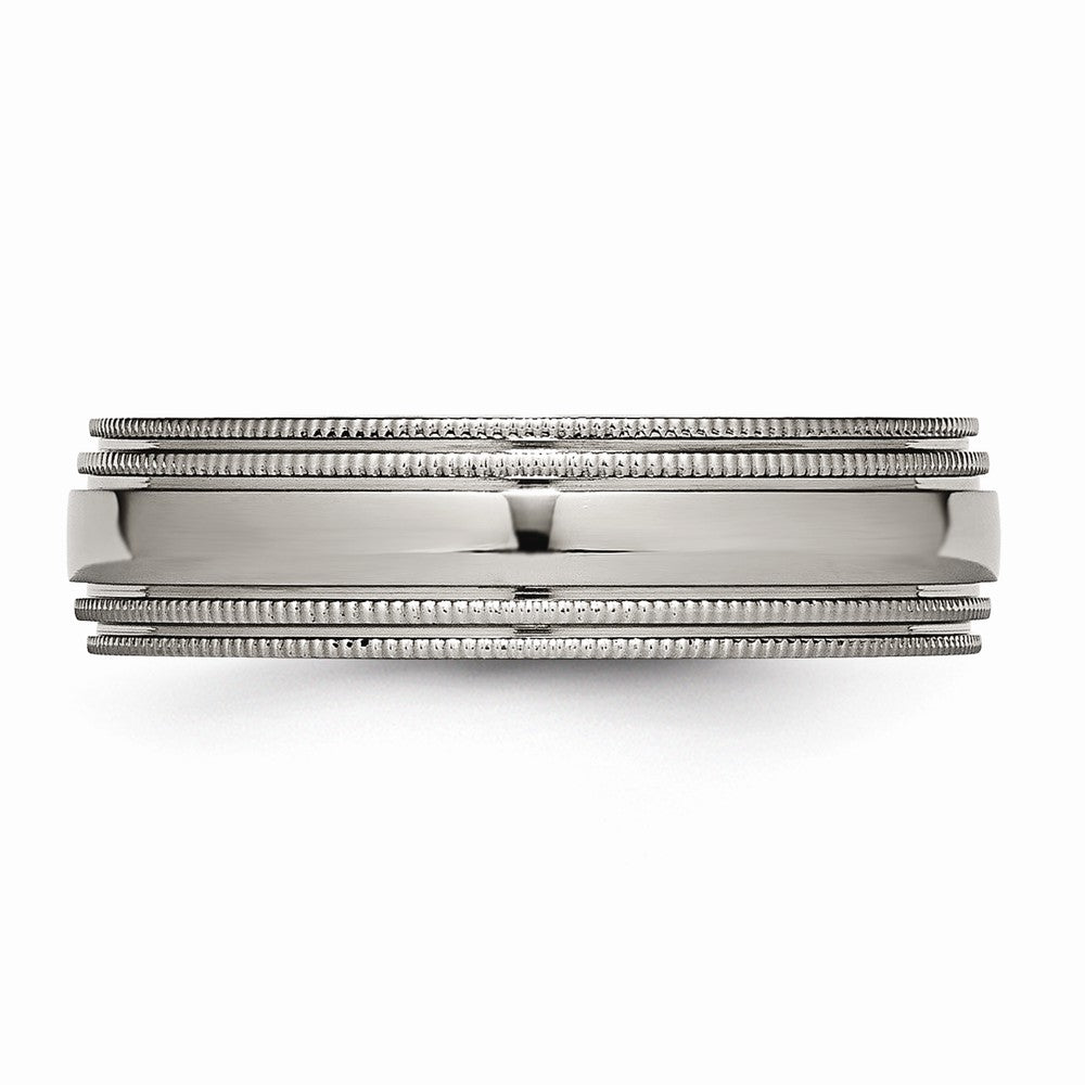 Chisel Titanium Grooved And Beaded Edge 6mm Polished Wedding Band