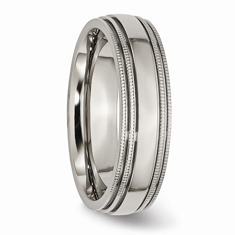 Chisel Titanium Grooved And Beaded Edge 6mm Polished Wedding Band