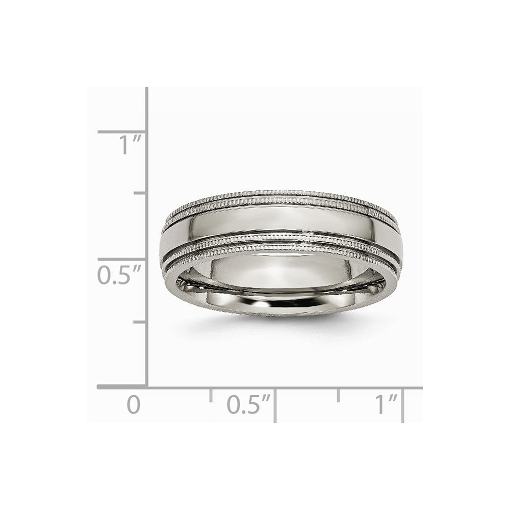 Chisel Titanium Grooved And Beaded Edge 6mm Polished Wedding Band