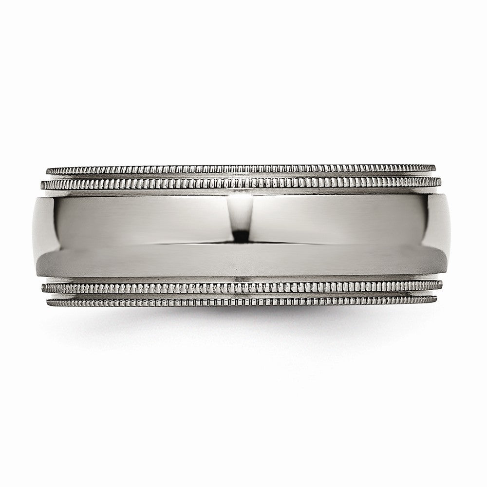 Chisel Titanium Grooved And Beaded Edge 8mm Polished Wedding Band