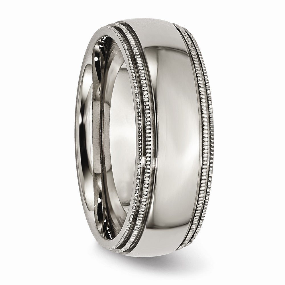 Chisel Titanium Grooved And Beaded Edge 8mm Polished Wedding Band