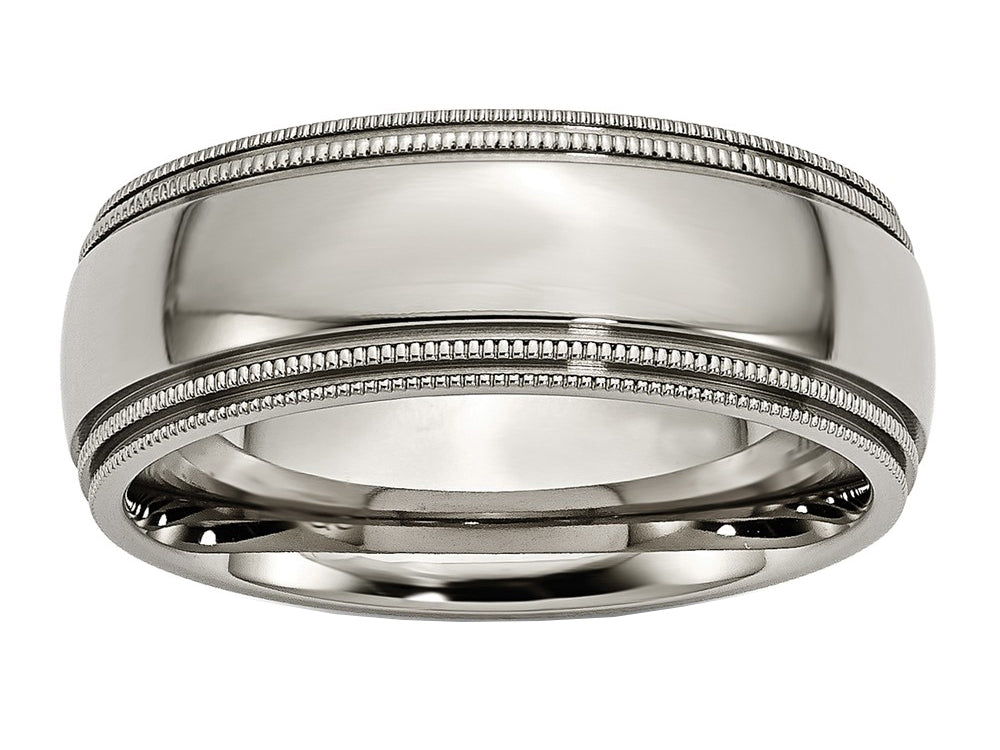 Chisel Titanium Grooved And Beaded Edge 8mm Polished Wedding Band