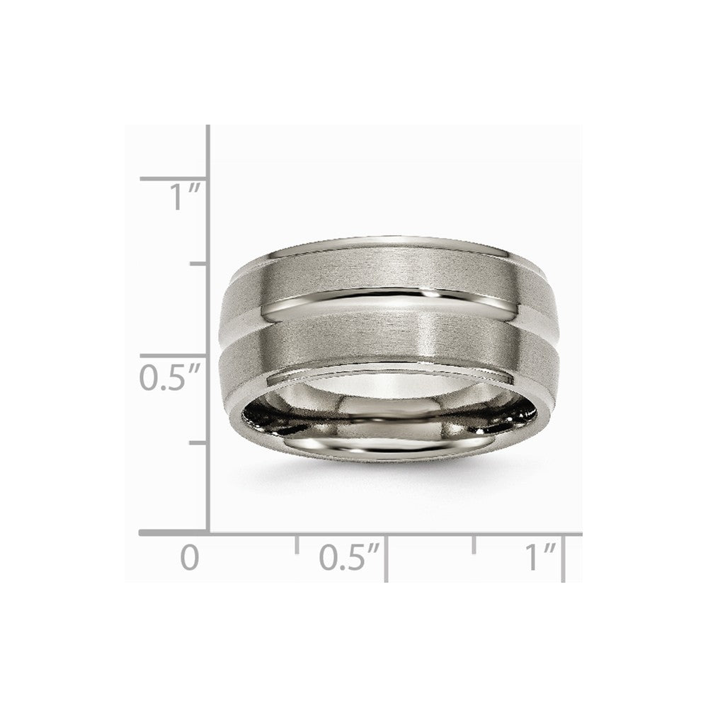 Chisel Titanium Grooved Ridged Edge 10mm Brushed And Polished Wedding Band