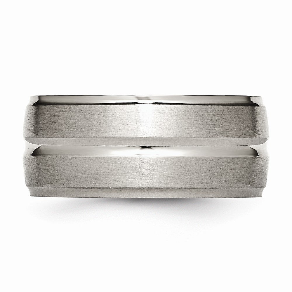 Chisel Titanium Grooved Ridged Edge 10mm Brushed And Polished Wedding Band