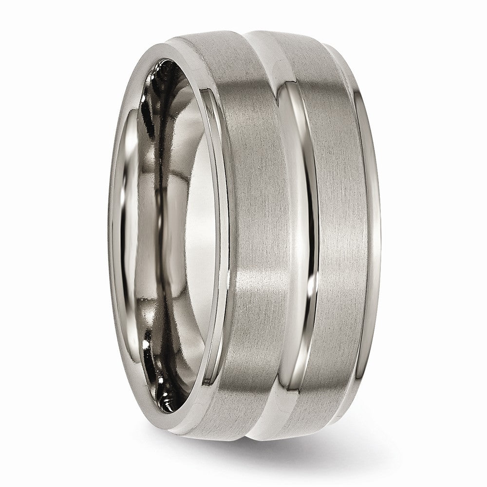 Chisel Titanium Grooved Ridged Edge 10mm Brushed And Polished Wedding Band