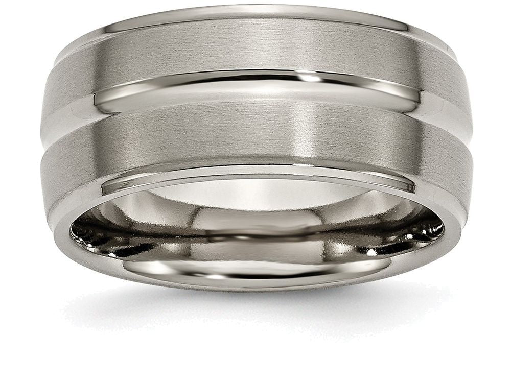 Chisel Titanium Grooved Ridged Edge 10mm Brushed And Polished Wedding Band