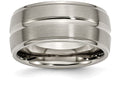 Chisel Titanium Grooved Ridged Edge 10mm Brushed And Polished Wedding Band