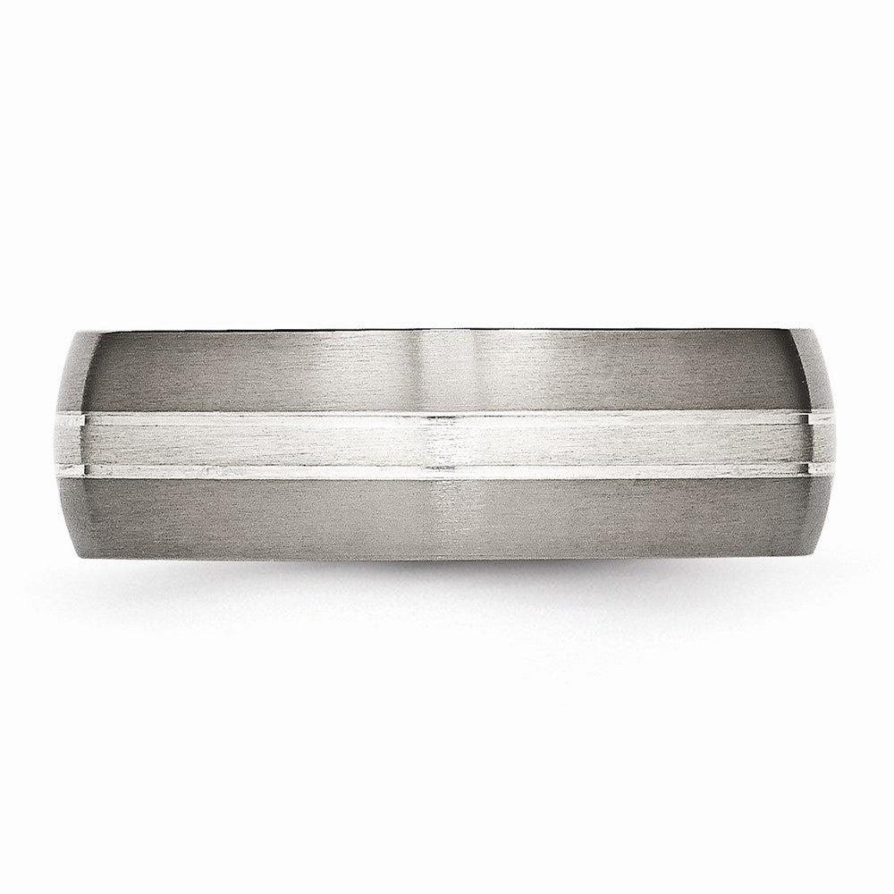 Chisel Titanium Grooved 7mm Sterling Silver Inlay Brushed/polished Wedding Band