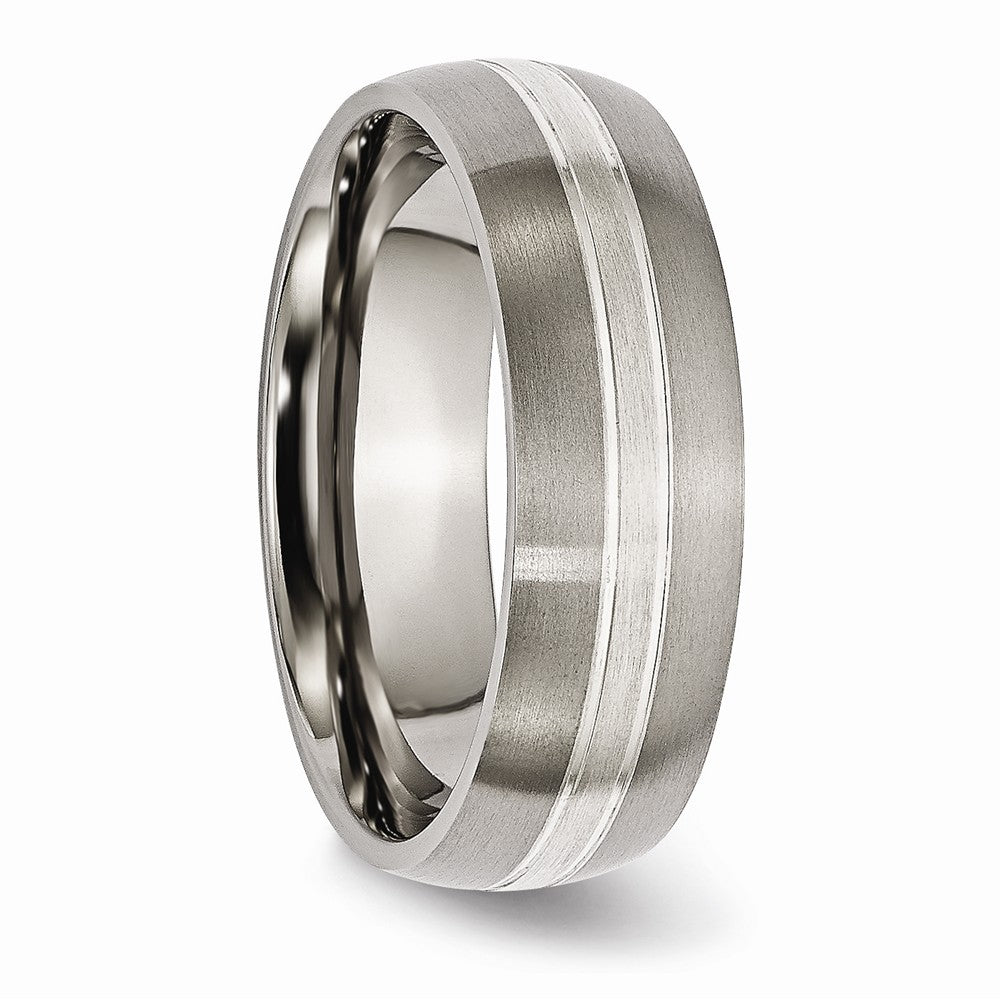 Chisel Titanium Grooved 7mm Sterling Silver Inlay Brushed/polished Wedding Band