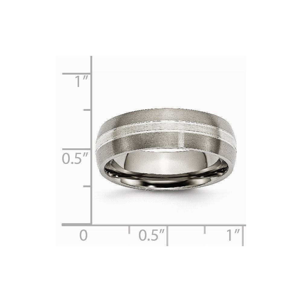 Chisel Titanium Grooved 7mm Sterling Silver Inlay Brushed/polished Wedding Band
