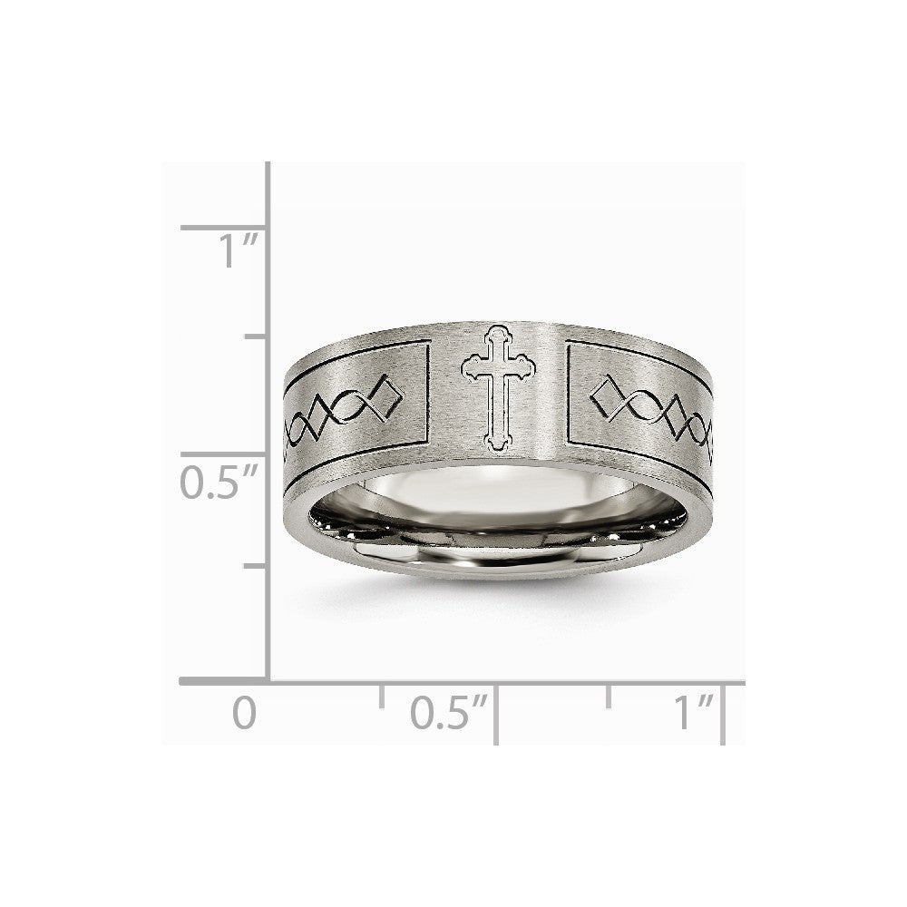 Chisel Titanium Cross Design Flat 8mm Brushed Wedding Band