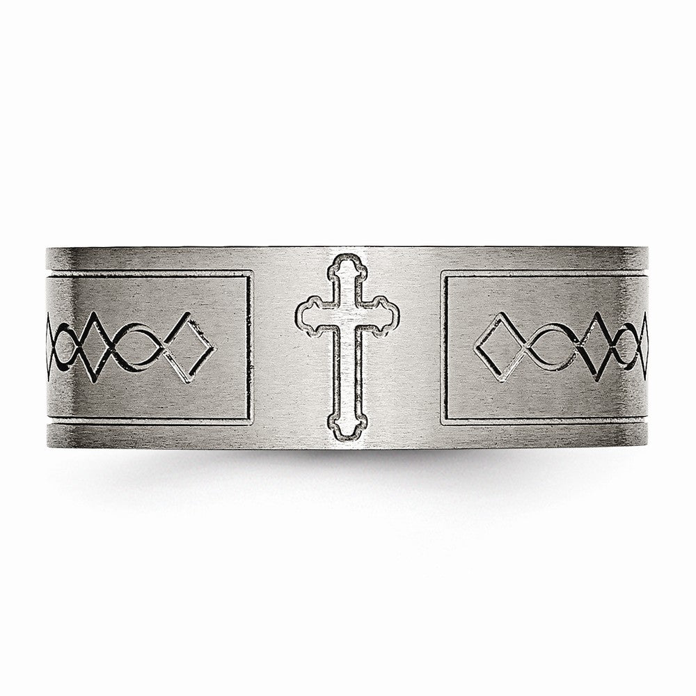 Chisel Titanium Cross Design Flat 8mm Brushed Wedding Band