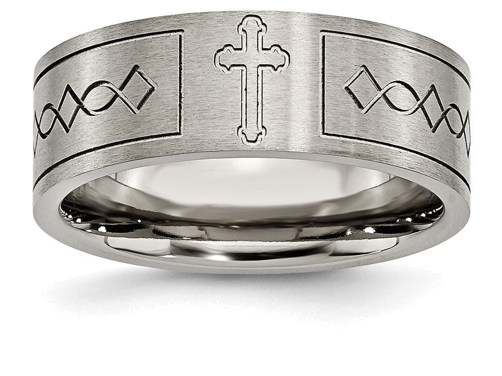 Chisel Titanium Cross Design Flat 8mm Brushed Wedding Band