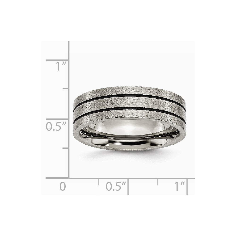 Chisel Titanium Black Enamel Flat Grooved 7mm Brushed Wedding Band