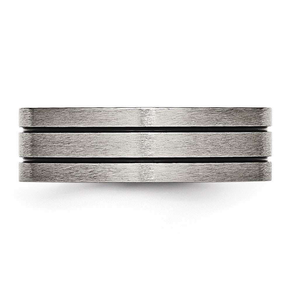 Chisel Titanium Black Enamel Flat Grooved 7mm Brushed Wedding Band