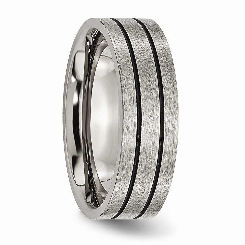Chisel Titanium Black Enamel Flat Grooved 7mm Brushed Wedding Band