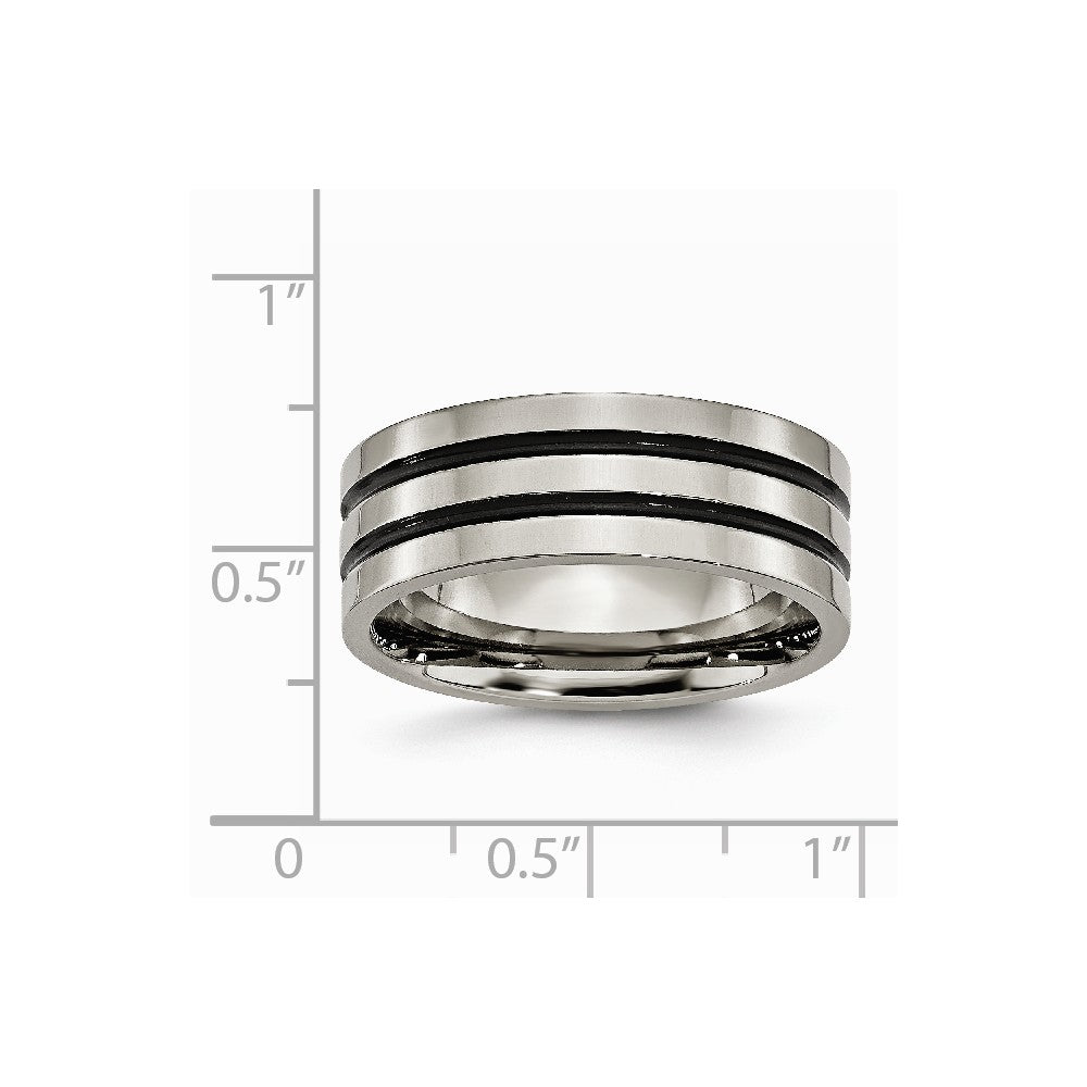 Chisel Titanium Enameled Grooved Flat 8mm Polished Wedding Band