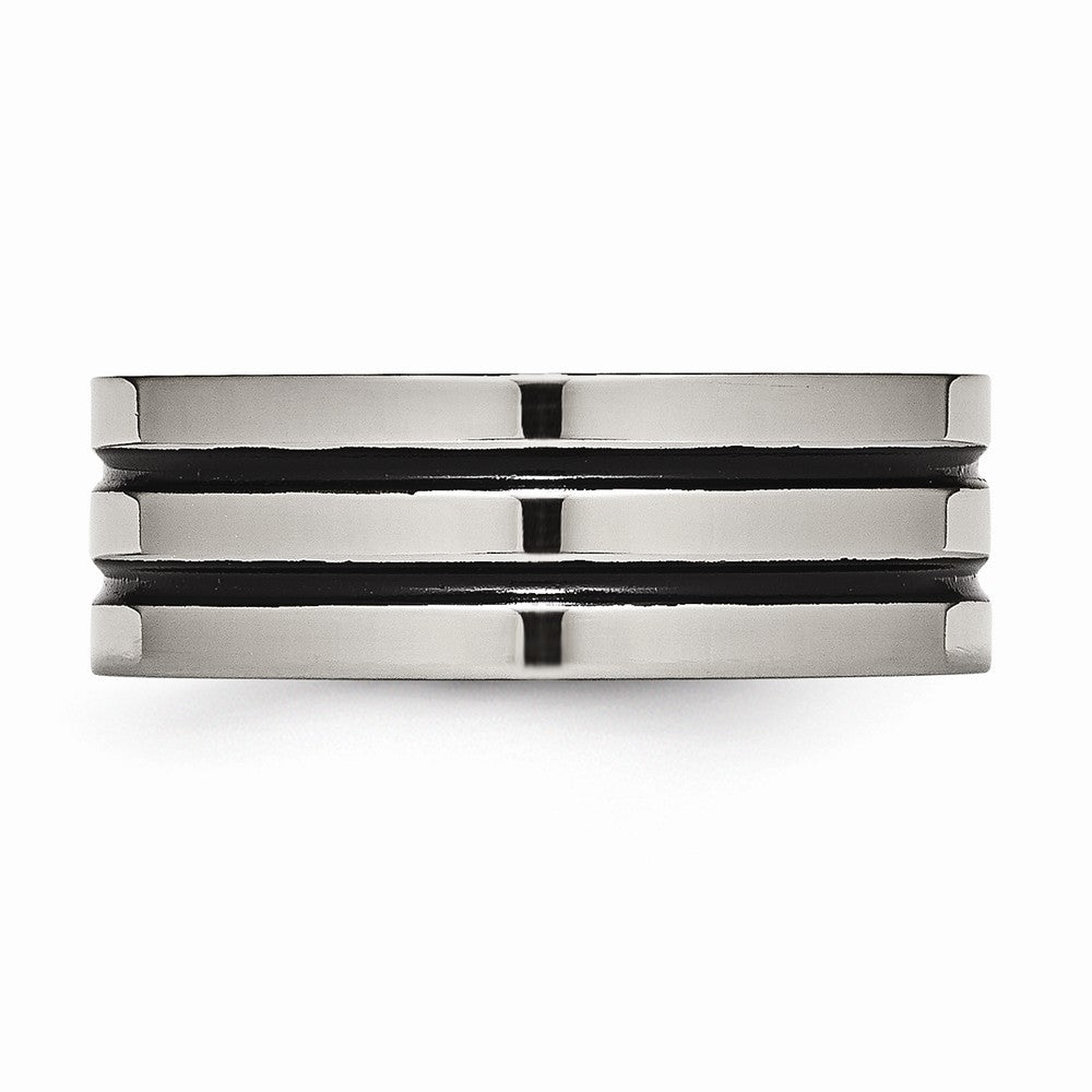 Chisel Titanium Enameled Grooved Flat 8mm Polished Wedding Band