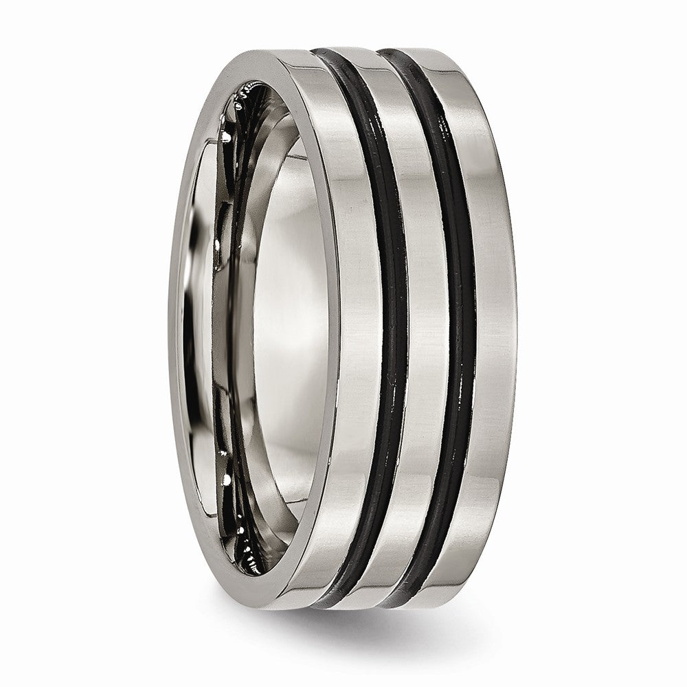 Chisel Titanium Enameled Grooved Flat 8mm Polished Wedding Band