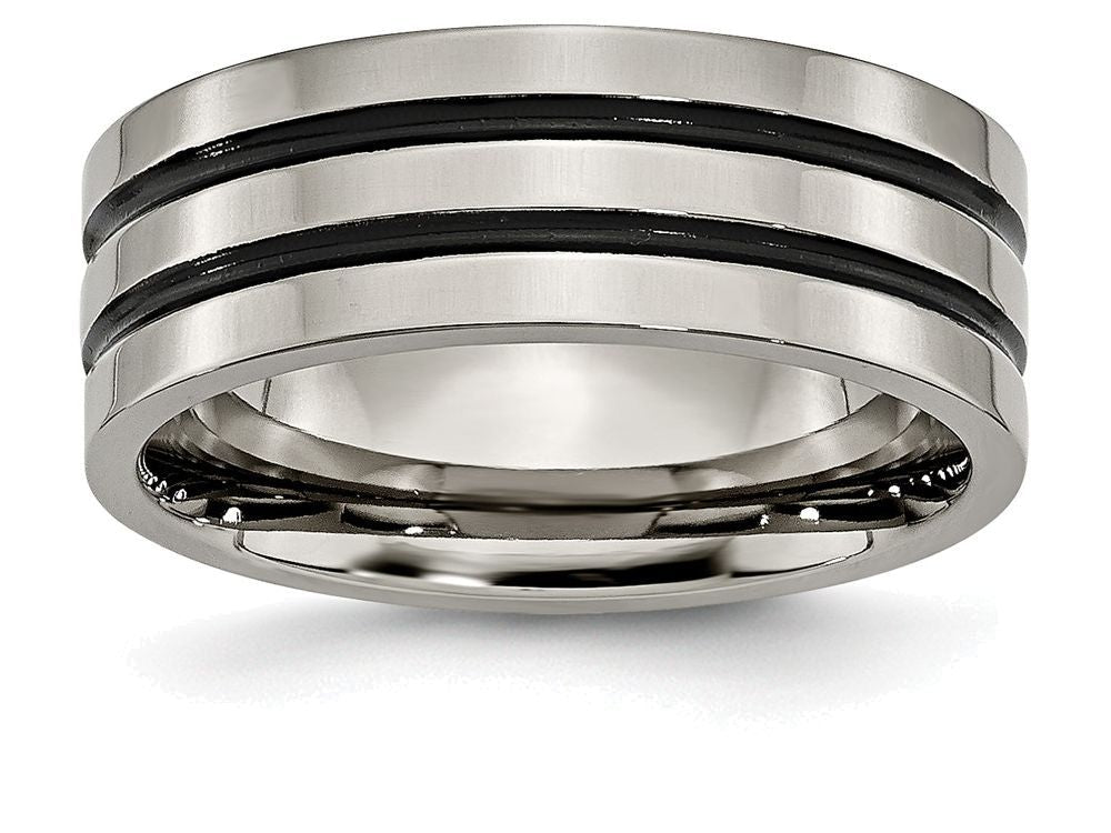 Chisel Titanium Enameled Grooved Flat 8mm Polished Wedding Band