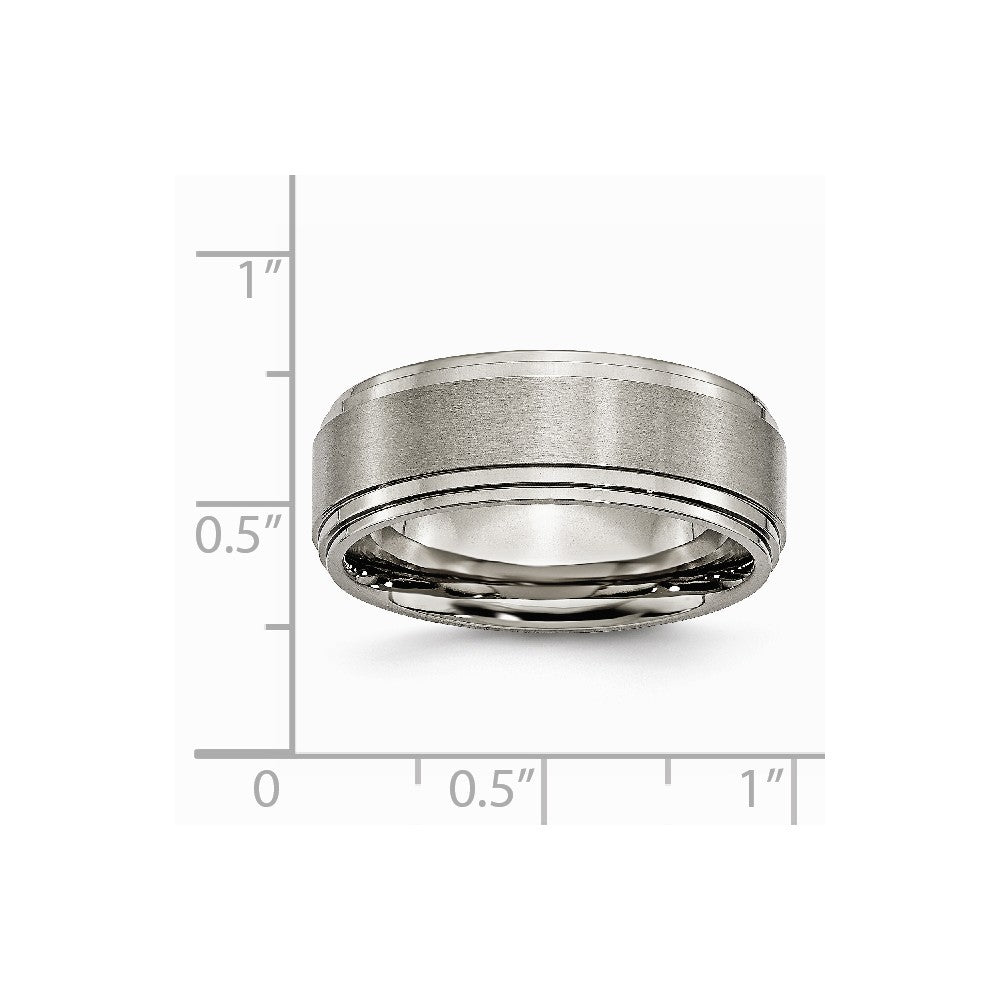 Chisel Titanium Double Step Ridged Edge 8mm Satin And Polished Wedding Band