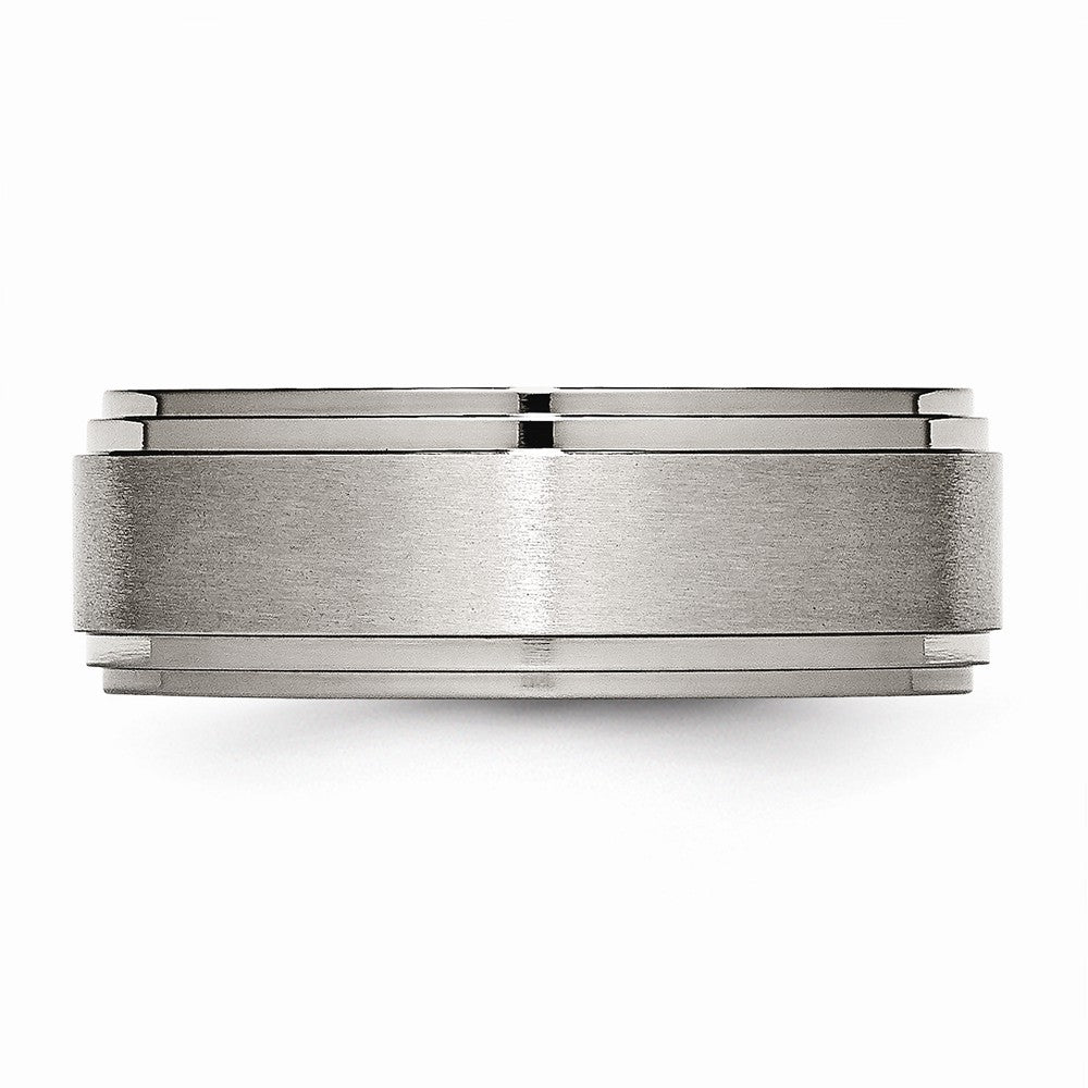 Chisel Titanium Double Step Ridged Edge 8mm Satin And Polished Wedding Band