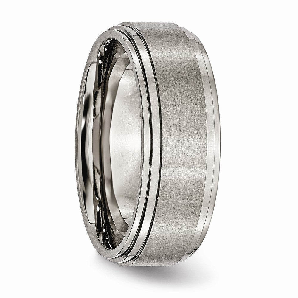 Chisel Titanium Double Step Ridged Edge 8mm Satin And Polished Wedding Band