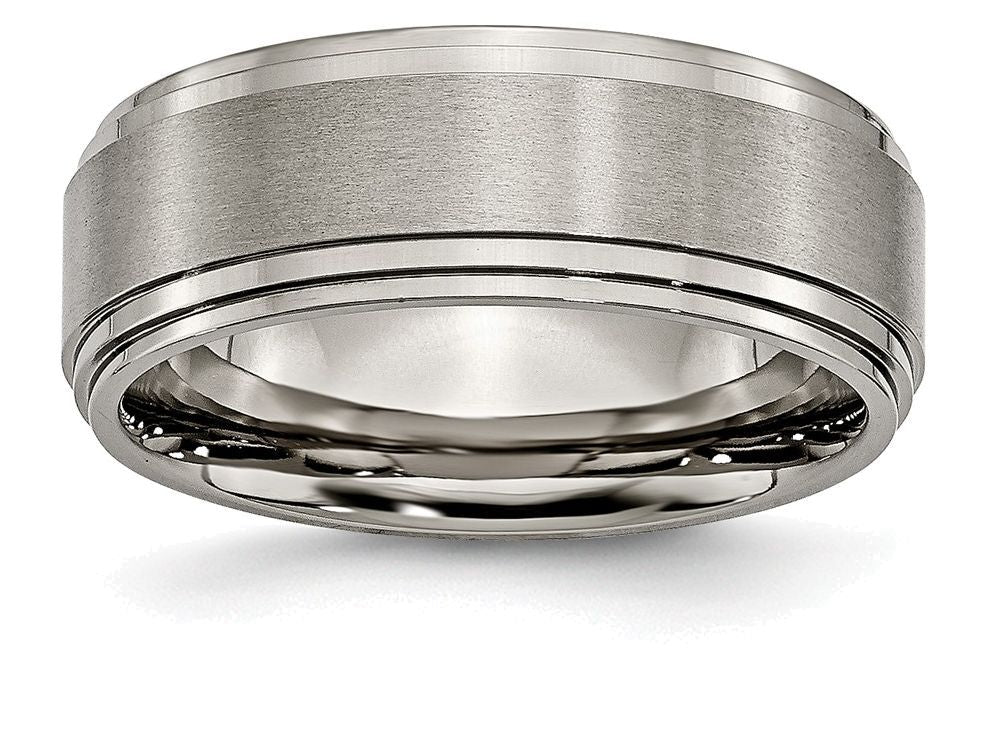 Chisel Titanium Double Step Ridged Edge 8mm Satin And Polished Wedding Band