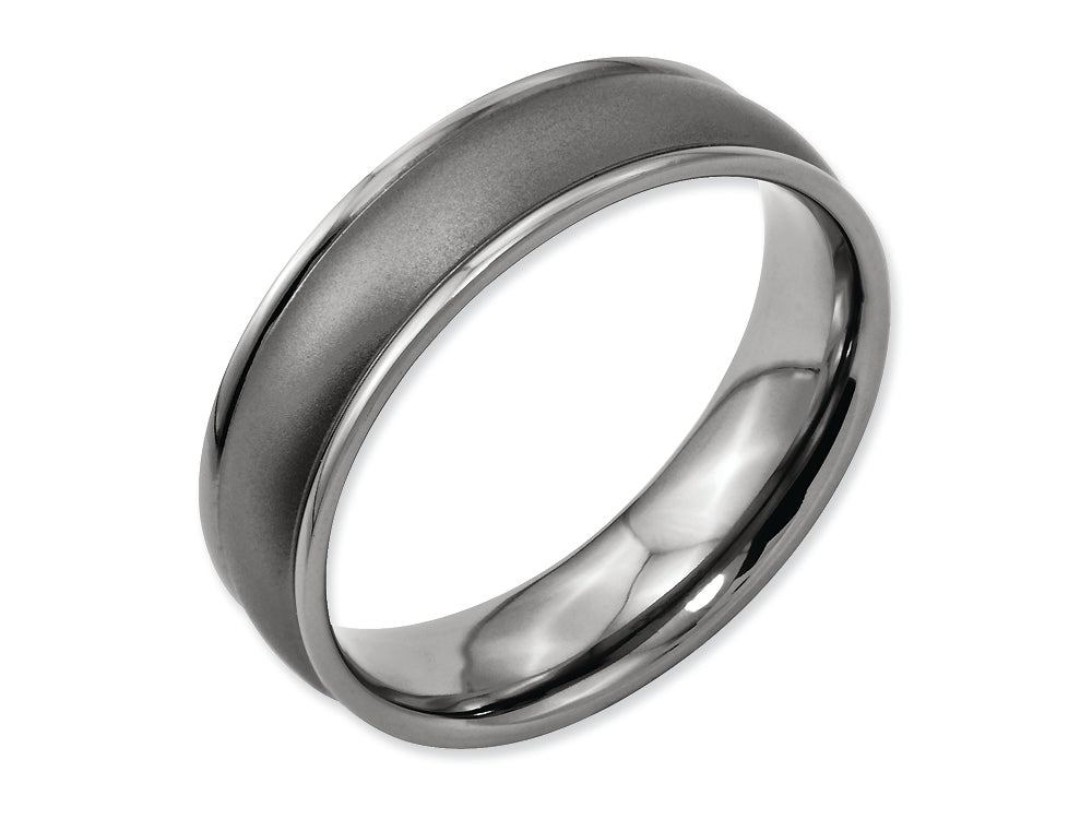 Chisel Titanium Ridged Edge 6mm Satin And Polished Wedding Band