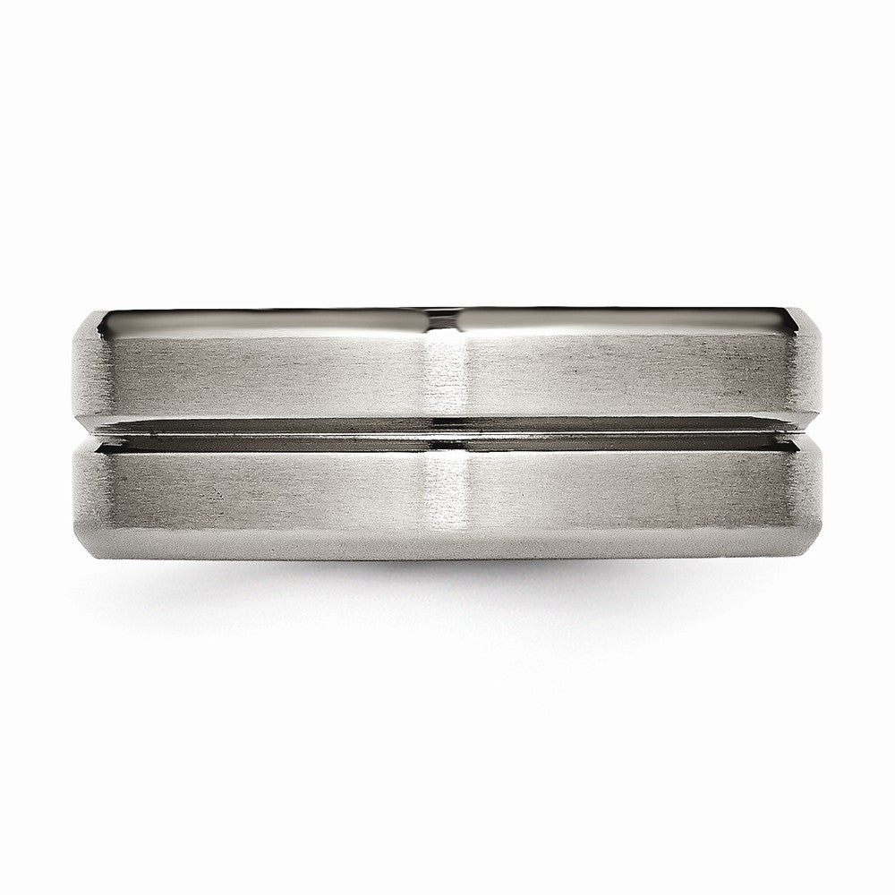 Chisel Titanium Grooved Beveled Edge 8mm Brushed And Polished Wedding Band