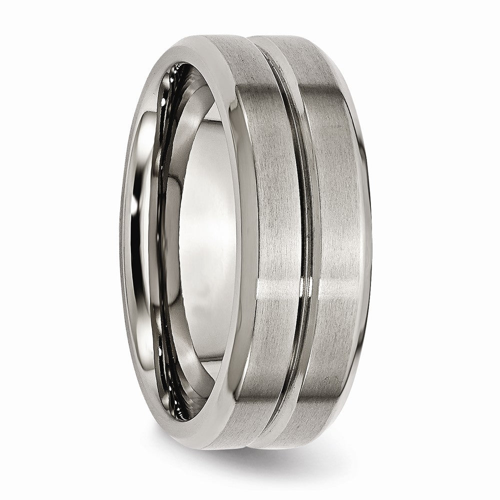 Chisel Titanium Grooved Beveled Edge 8mm Brushed And Polished Wedding Band