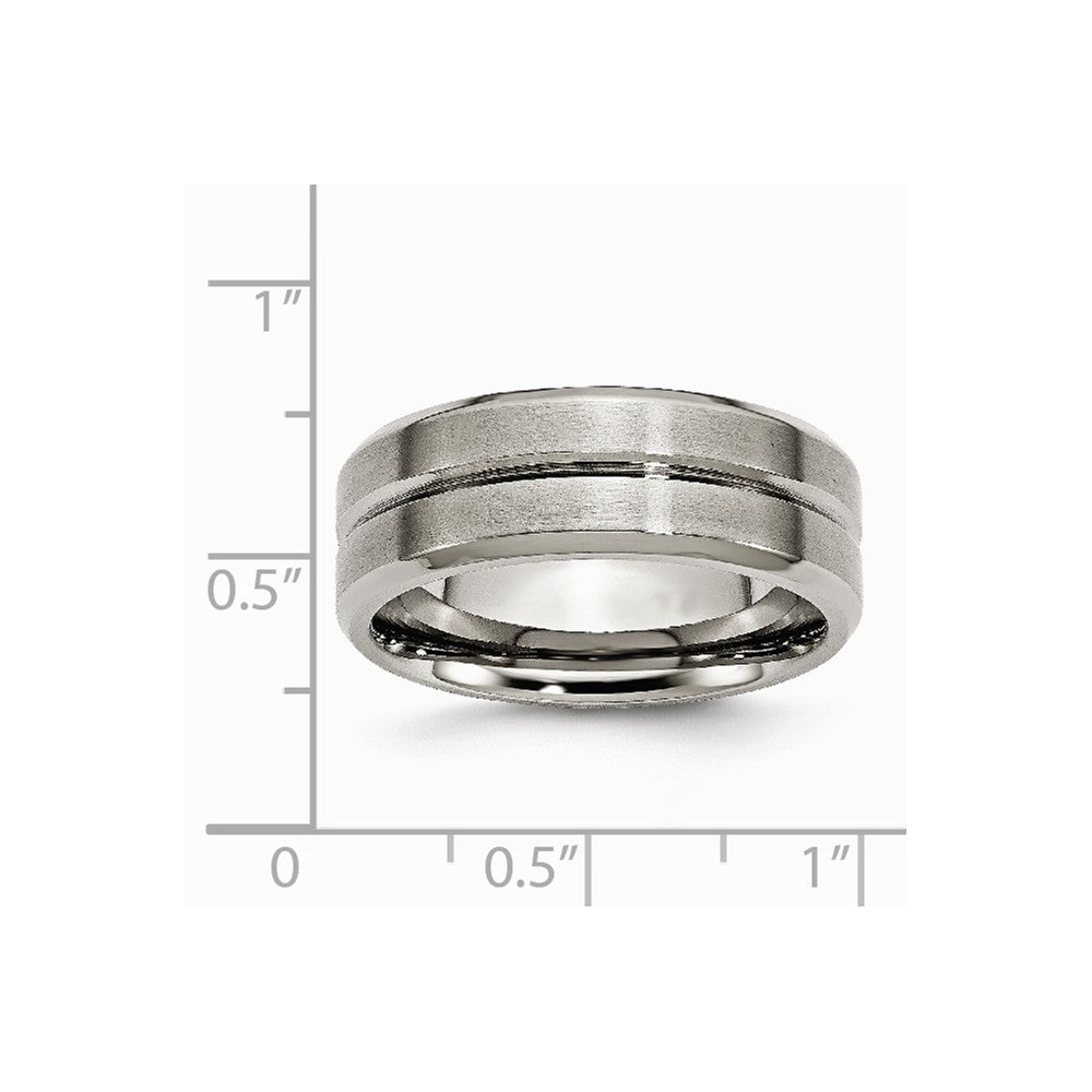 Chisel Titanium Grooved Beveled Edge 8mm Brushed And Polished Wedding Band