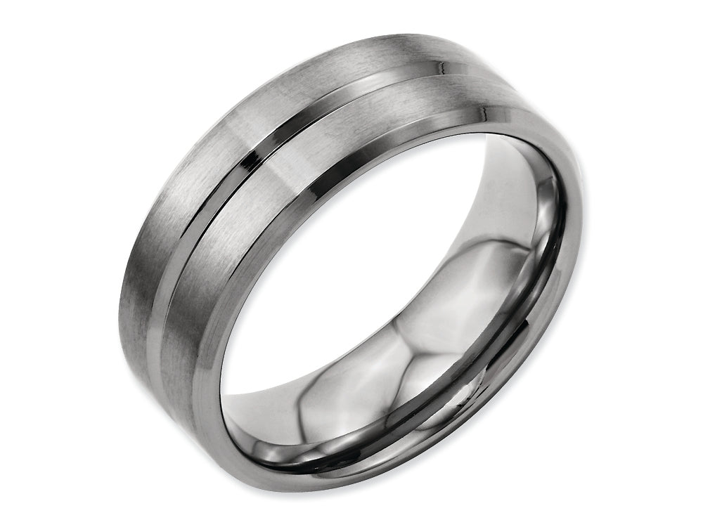 Chisel Titanium Grooved Beveled Edge 8mm Brushed And Polished Wedding Band